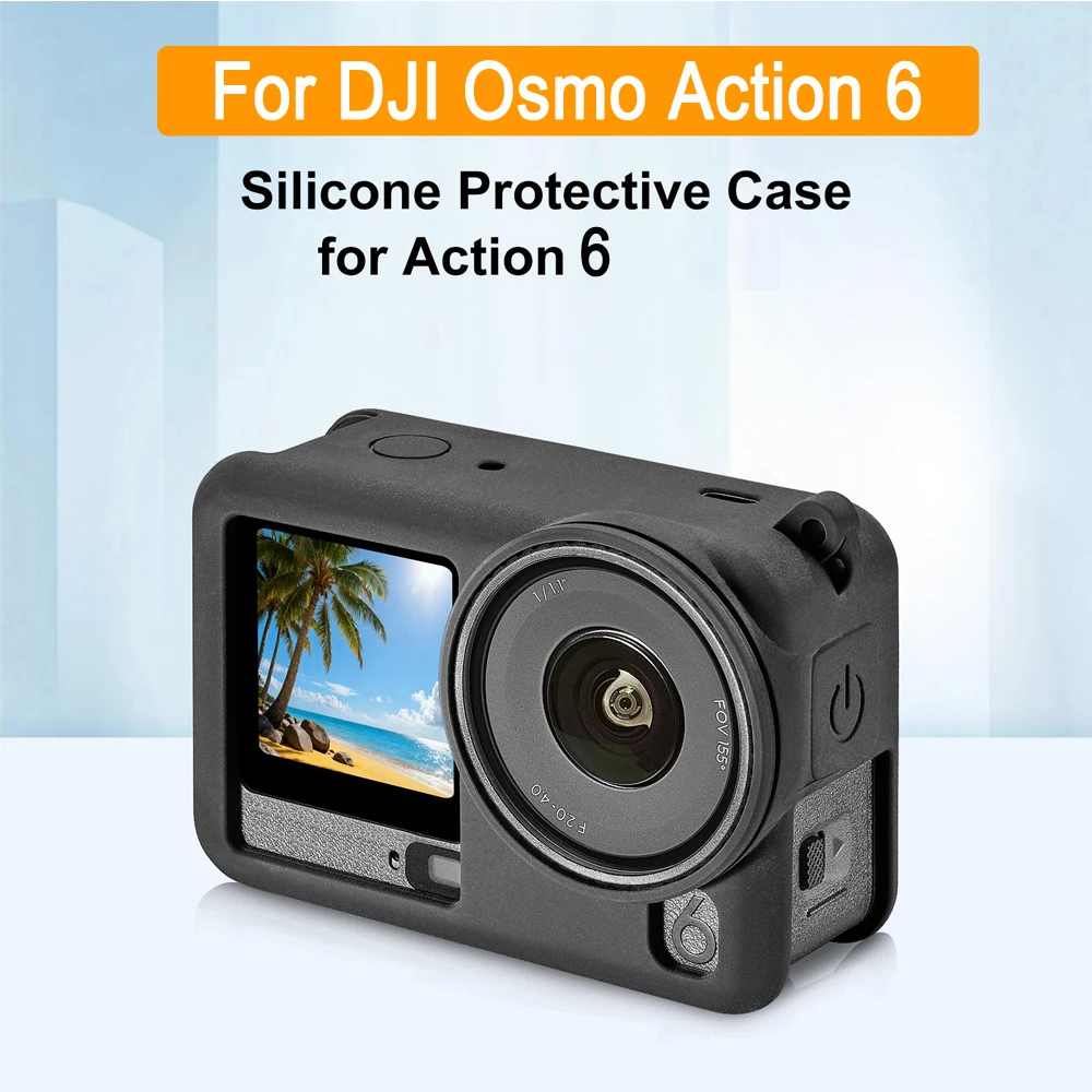 For DJI Osmo Action 6 Camera Silicone Protective Case Soft Cover with Anti-loss Wrist Strap & Lens Cap