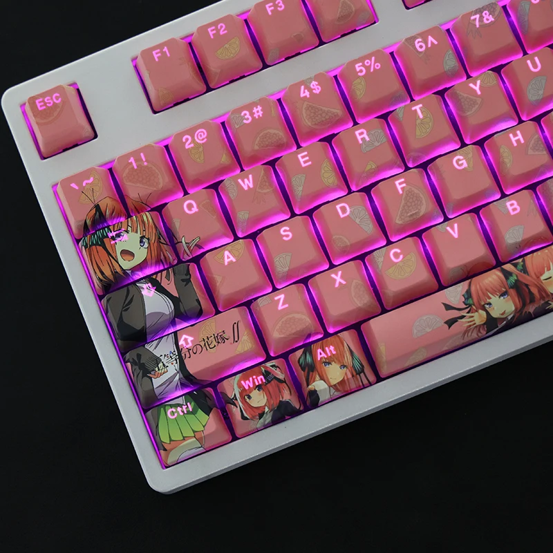 Imagem -02 - Conjunto Pbt Tintura Subbed Keycaps Anime dos Desenhos Animados Chave Bonés Oem Perfil Backlit Keycap para os Quintuplets Quintessential Nakano Nino 1