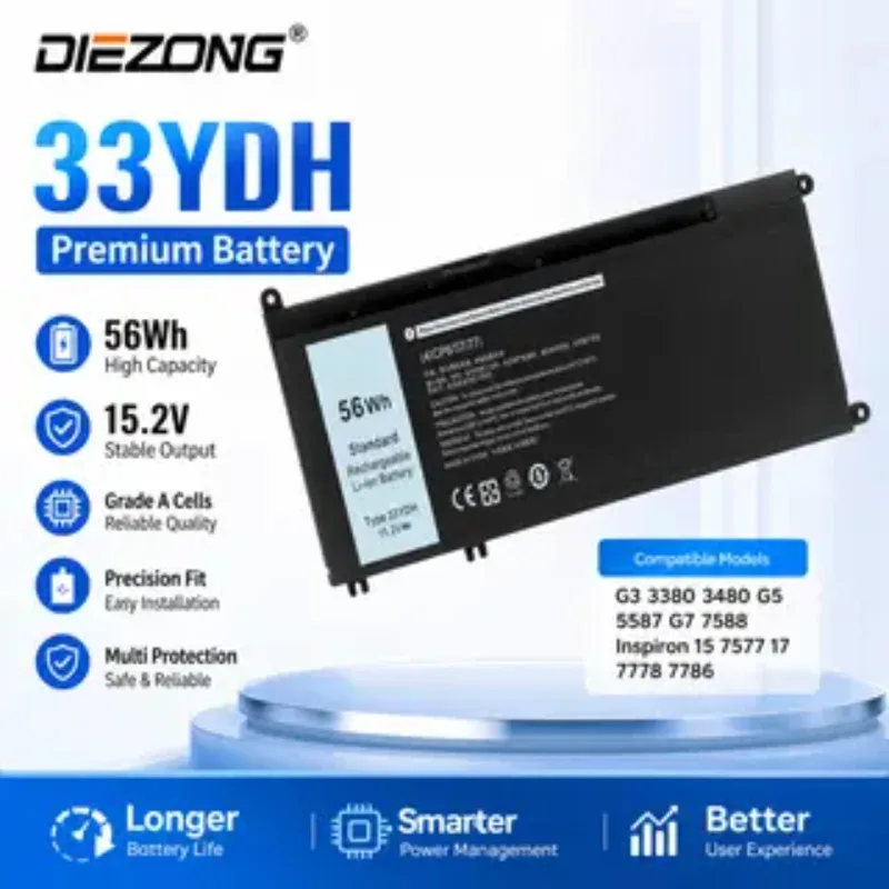 33YDH 56Wh 3000mAh Battery For Dell G3 3380 3480 G5 5587 G7 7588 Inspiron 15 7577 17 7778 7786 Latitude  3490 Vostro 15-7580
