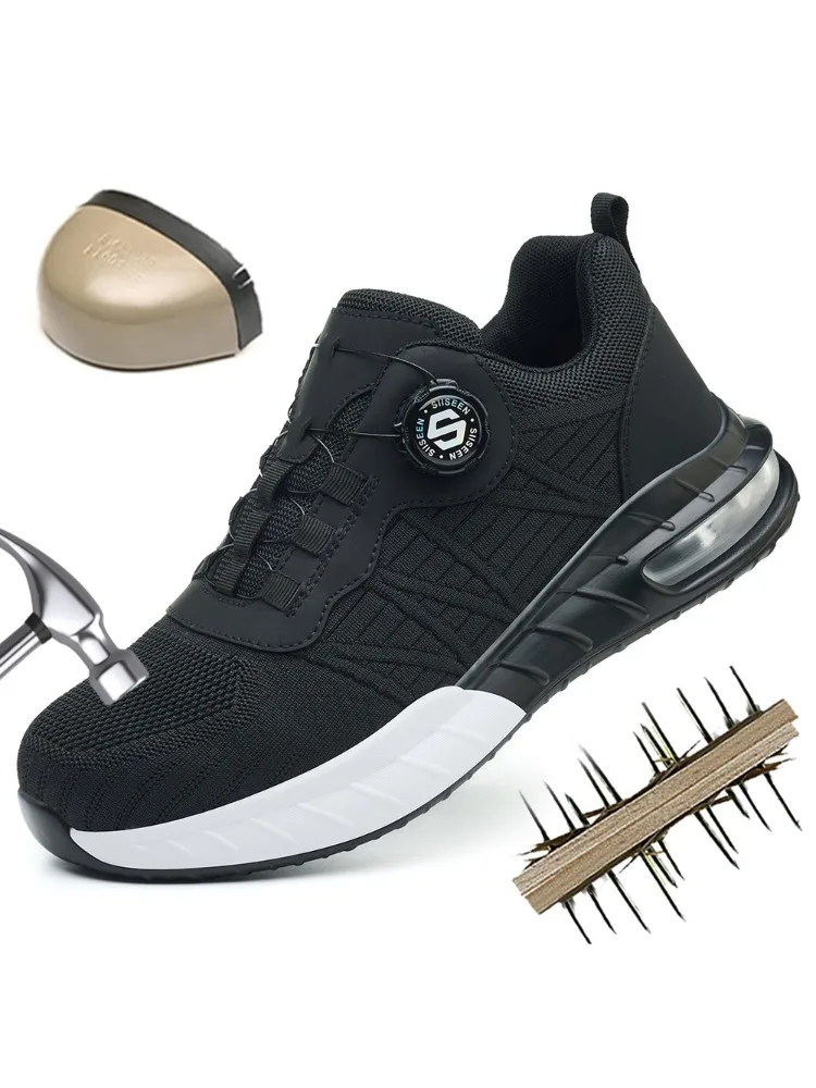 Veiligheidsschoenen met stalen neus Heren Draaibare gesp Anti-smash Anti-lek Veiligheidswerklaarzen Luchtkussen Antislip Industriële sneakers - afbeelding 2