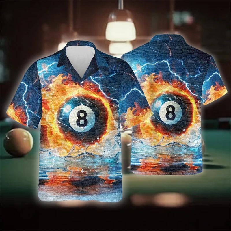 Camisas de clube de bilhar para homens roupas casuais snooker concurso equipe blusas 9 bola manga curta bilhar preto 8 lapela blusa topos