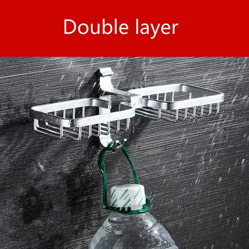 

Space aluminum bathroom double-layer soap box, no drilling required, kitchen wall-mounted storage rack, square soap box