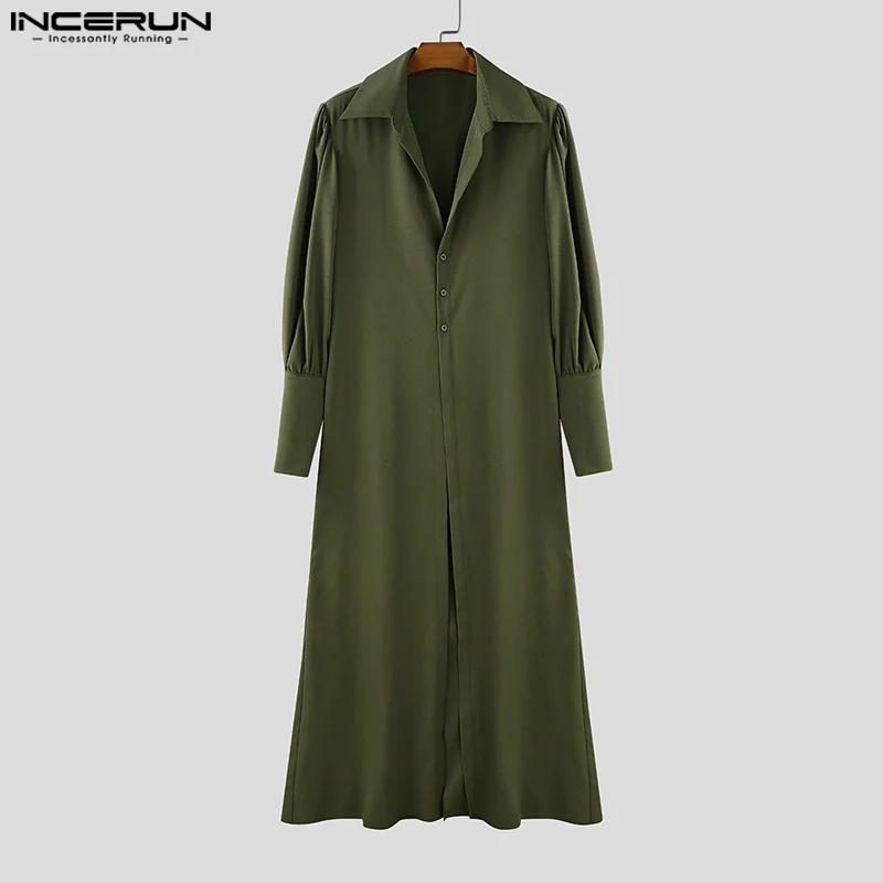 

INCERUN Мужская длинная стильная рубашка с лацканами и длинным рукавом, свободная пуговица, повседневная мужская одежда, уличная одежда, модные мужские длинные топы 2025 года, Camisas