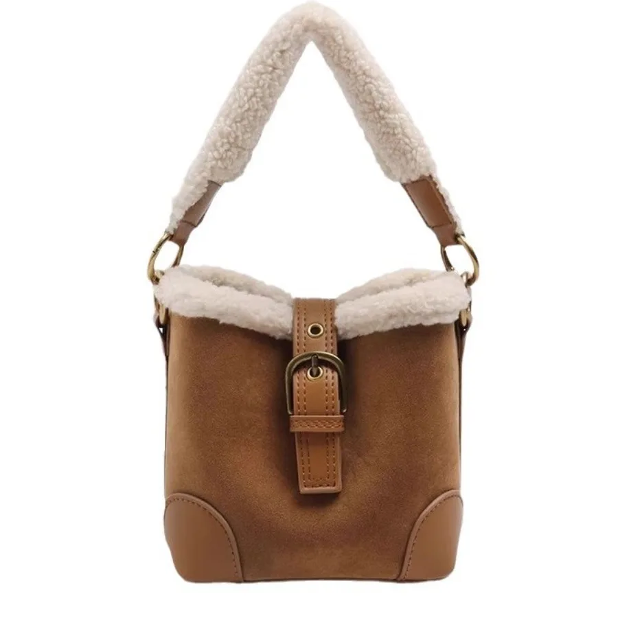 

Autumn and winter fashion lamb's wool bucket bag suede retro mini simple handbag single shoulder crossbody women's bags