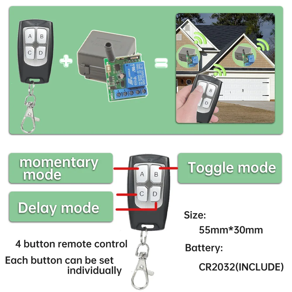 433mhz RF uniwersalny pilot przełącznik DC 12V 10A 1Ch przekaźnik odbiorczy i 4 przycisk nadajnik dla wiatrak Led agd