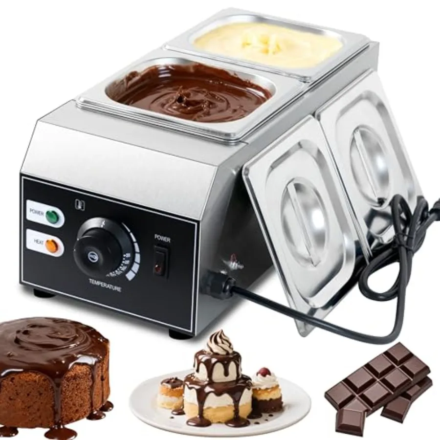 110V Chocolate Tempering Machine 9 Lbs 2-Tank Stainless Steel Chocolate Melting Pot with Temperature Control 1000W Electric Com