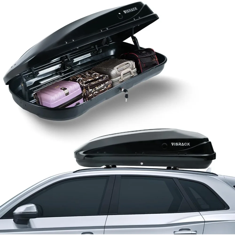 

Black Rooftop Cargo Box Carrier Large 13 Cubic Feet Car Top Mount Travel Luggage Storage, Dual Side Opening, Heavy Duty Waterpro