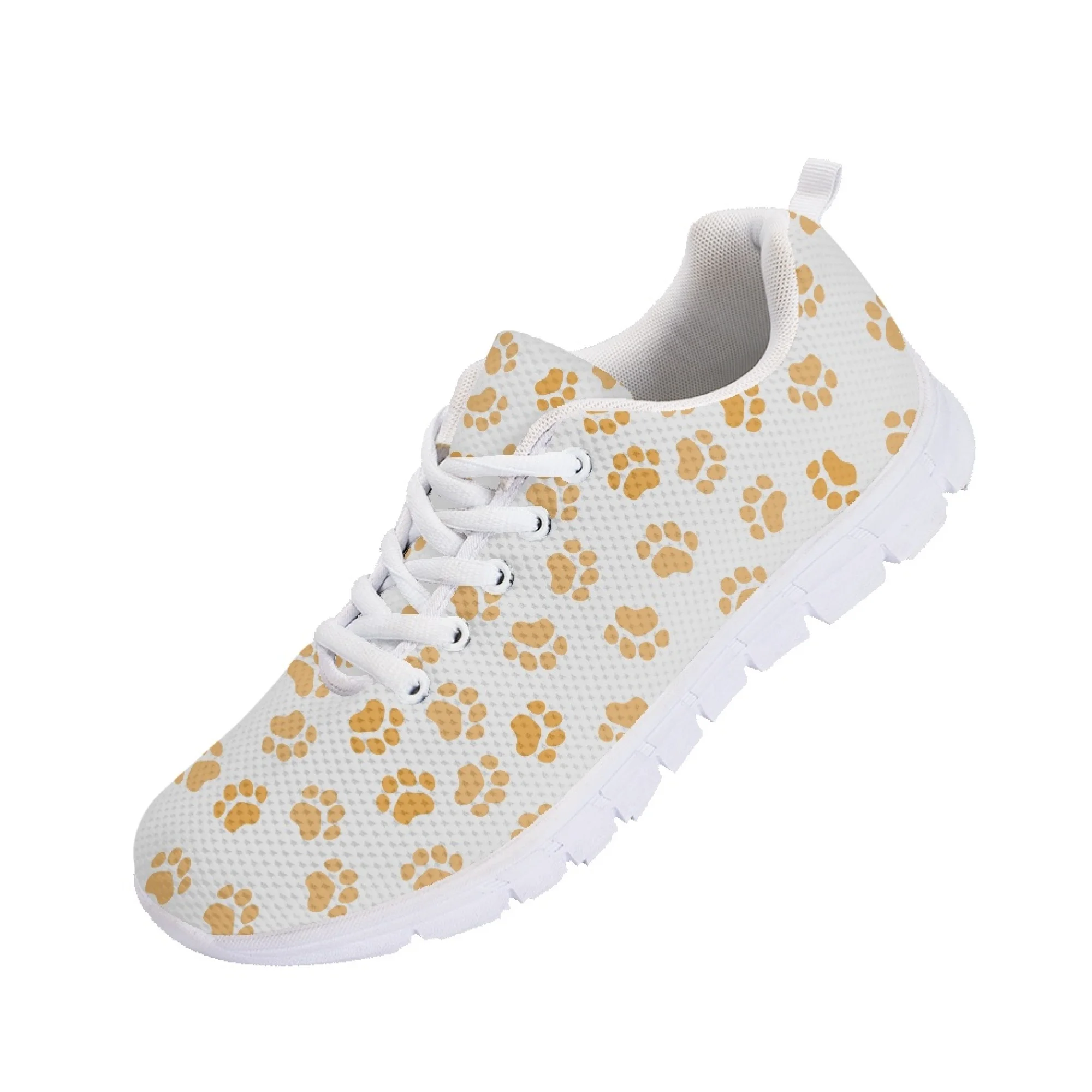 Yikeluo New Ladies Casual Mesh Sneakers Dog Mom Paw Design Print Women Flats Shoes Light Lace up Walk Shoes Zapatos Mujer