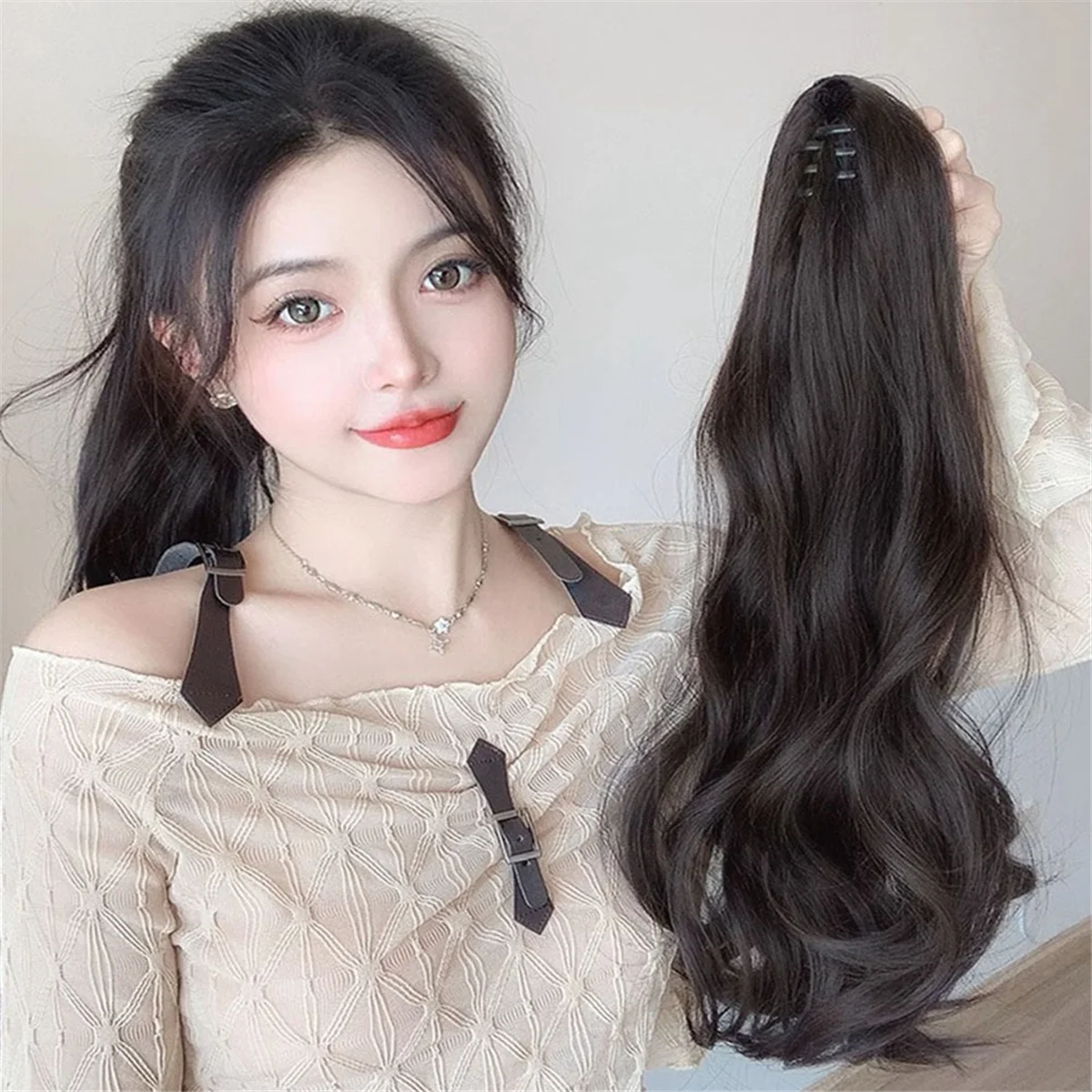 ONCE Black Brown Wig Female Ponytail Grab Clip Style Hip- High Ponytail Natural Forcing Fake Ponytail Female Braid