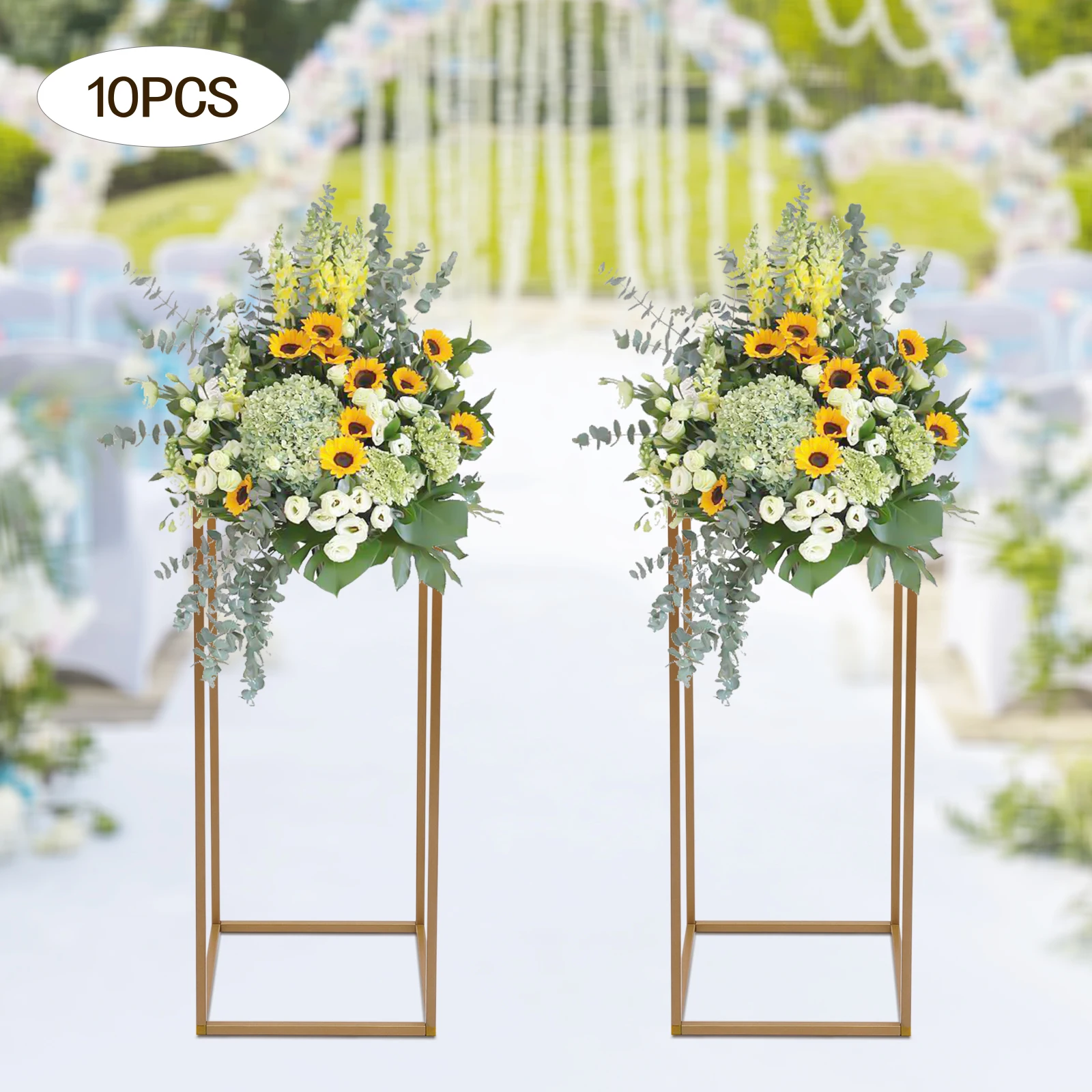 10Pcs Wedding Flower Stand Set 23.62"H Gold Metal Column Rack Wedding Party Prop Decor Balloon Display Holder Flower Vase Pillar