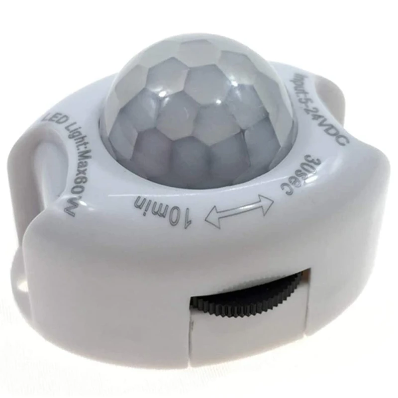 Détecteur de détecteur de mouvement infrarouge PIR DC5-24V marche/arrêt automatique interrupteur de minuterie maison lumière LED corps lampe de capteur de mouvement PIR (blanc)