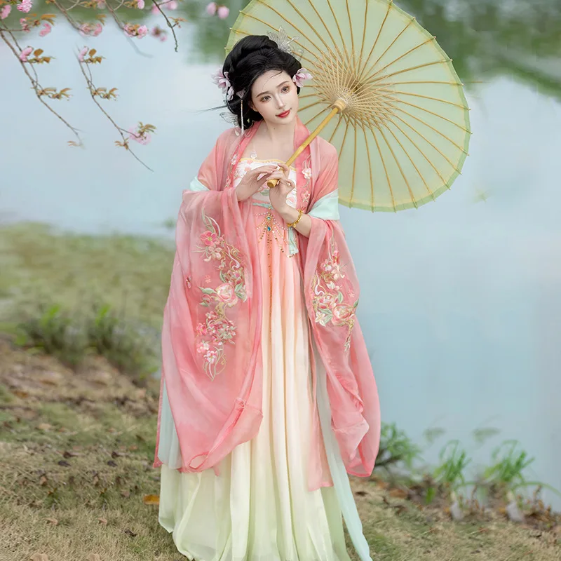 Mulheres Hanfu Traje Antigo, Roupas de Dança Elegantes, Rosa, Fada Senhora, Clássica, Delicadeza, Bordado