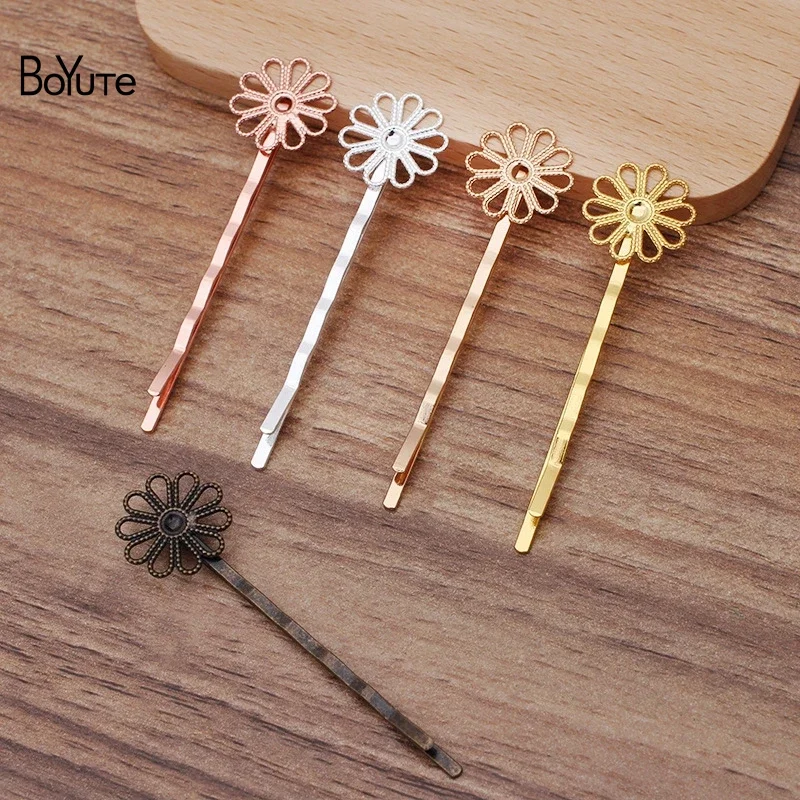 BoYuTe (50 Pieces/Lot) Metal Brass Flower Filigree Hairpin Hair Barrette Diy Handmade Jewelry Accessories