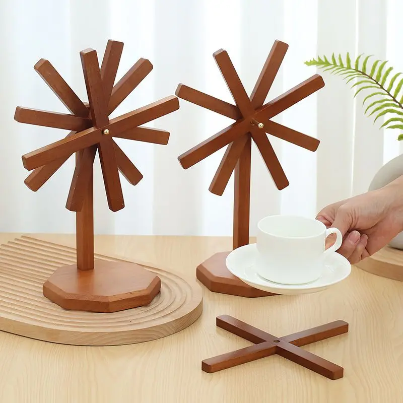 Solid wood coaster Multifunctional wooden placemat Coaster Insulation mat Household decoration Windmill ornament Bowl mat