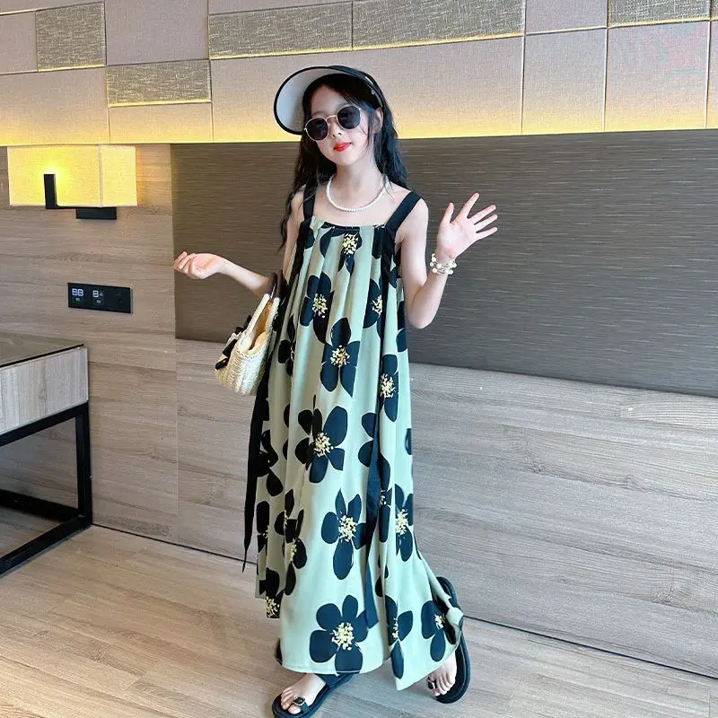beach dress teenager Ashirexll Teen Summer Dresses, Girls Summer Dress, 4-15y Girls Cute Casual Slip Solid Color Sleeveless Camisole A-Line Dress, Girl's, Size: 9 The thickness is moderate and elastic Green Summer Maxi Dress for
