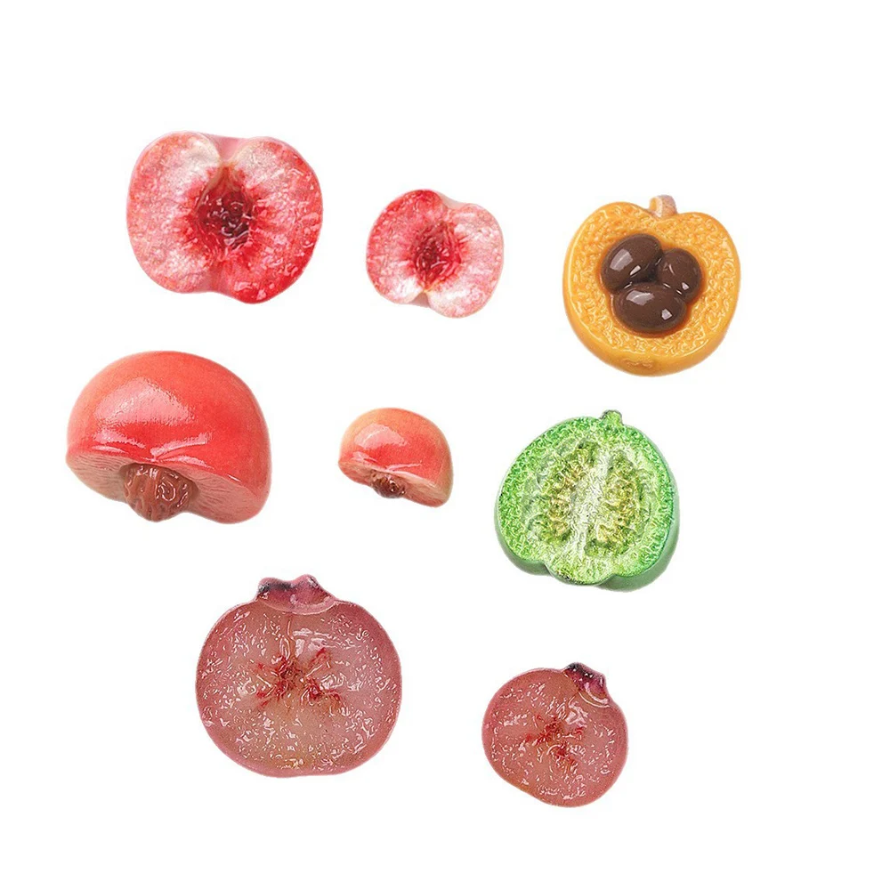 10PCS Shiny Half Peach Series Miniature Flat Back Resin Cabochons For Hairpin Scrapbooking DIY Home Decor Craft Accessories