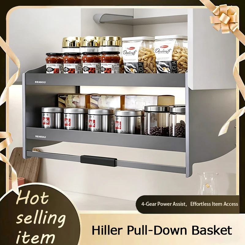 

Premium Easy Access Heavy Duty Built In Pull Down Lift Up Under Cabinet Double Layer Large Storage Rack For Spices And Bowls