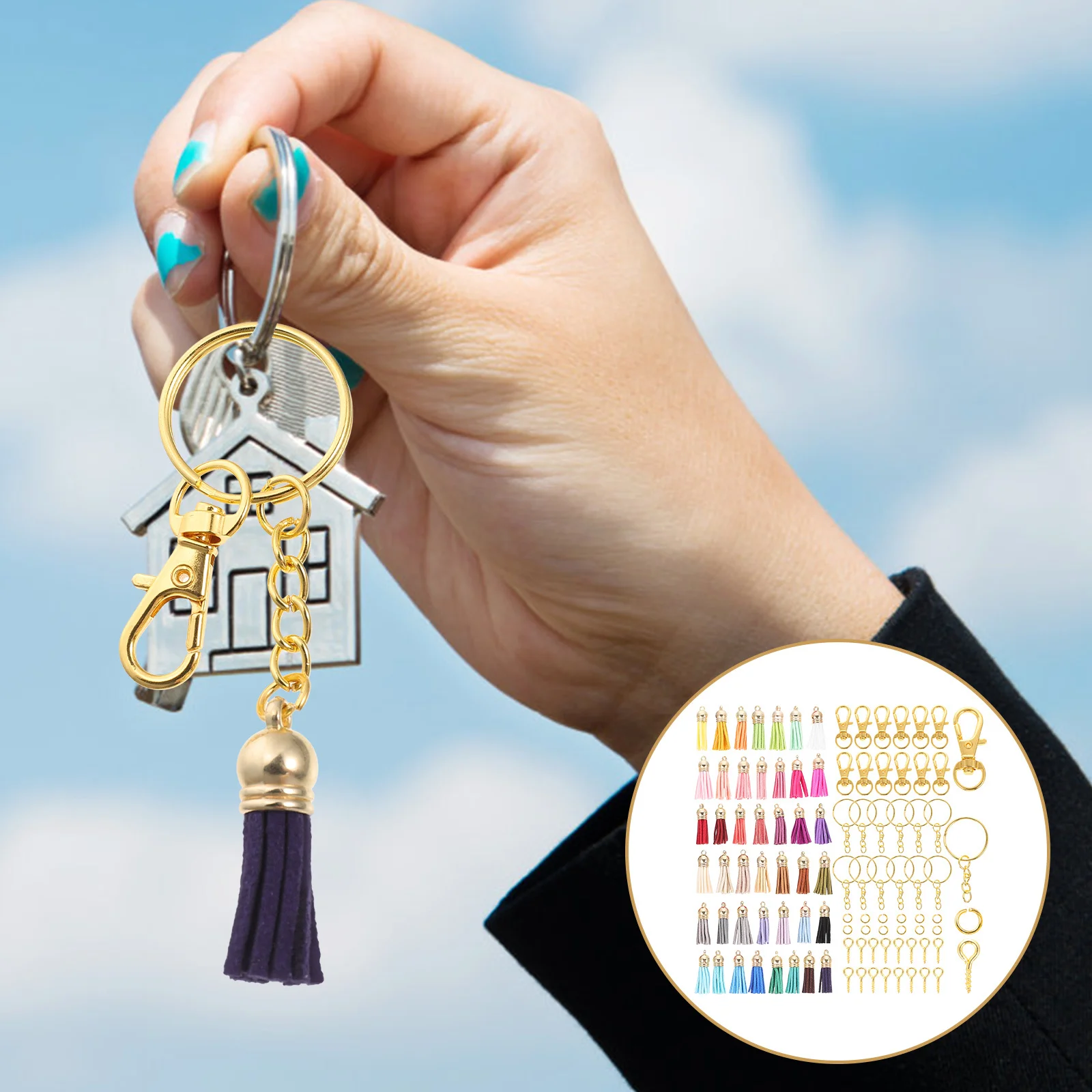 1 مجموعة 1 مجموعة مشبك سلاسل المفاتيح Diy بها بنفسك شرابة قلادة المواد الحرفية حلقة رئيسية الديكور حقيبة حلية الاكسسوارات اليدوية #6
