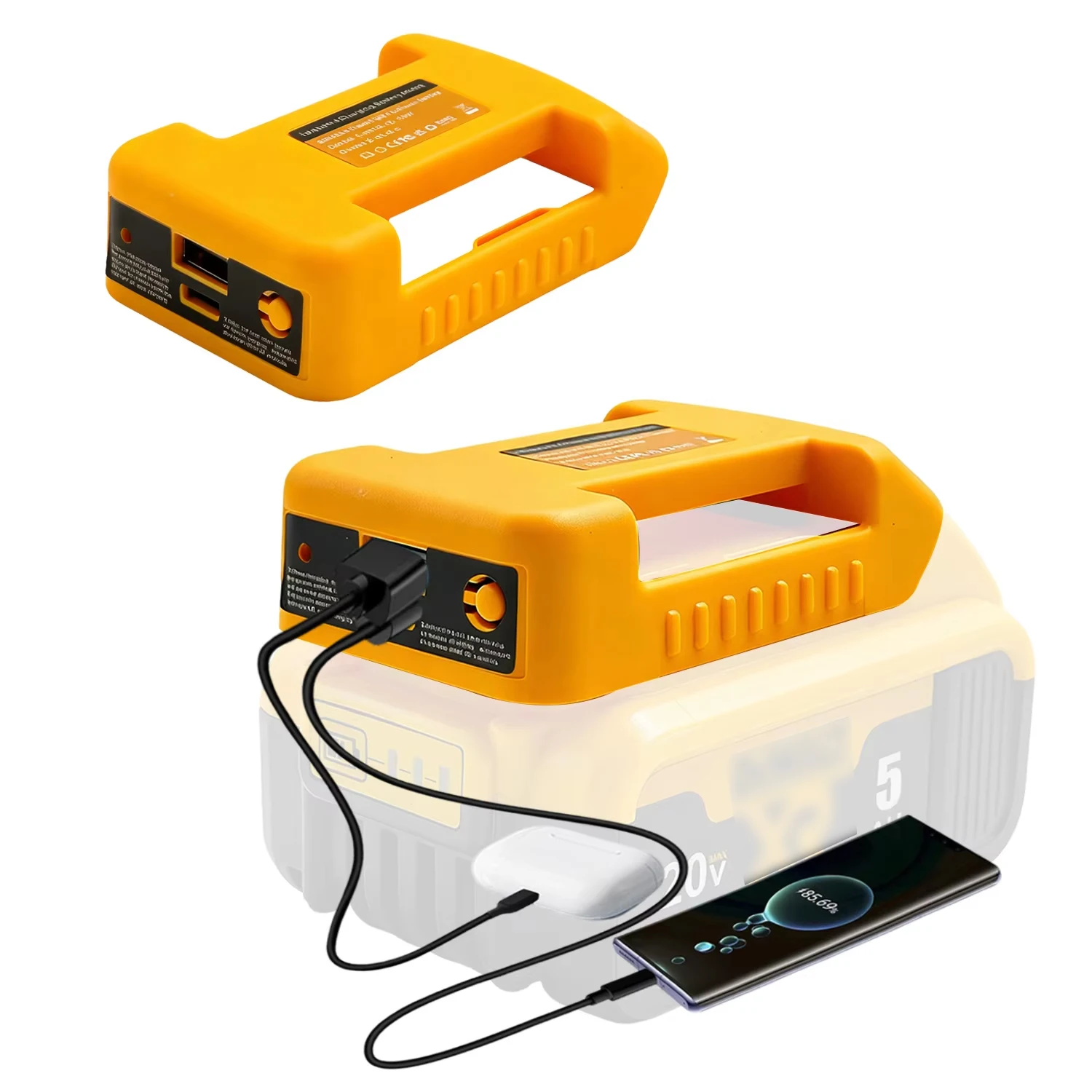 NEUER USB-Ladegerät-Adapter für Dewalt 18 V 20 V Lithitum-Akku, tragbarer Typ-C-Anschluss, Schnelllade-Akku, Aufbewahrungsregal, Halterung