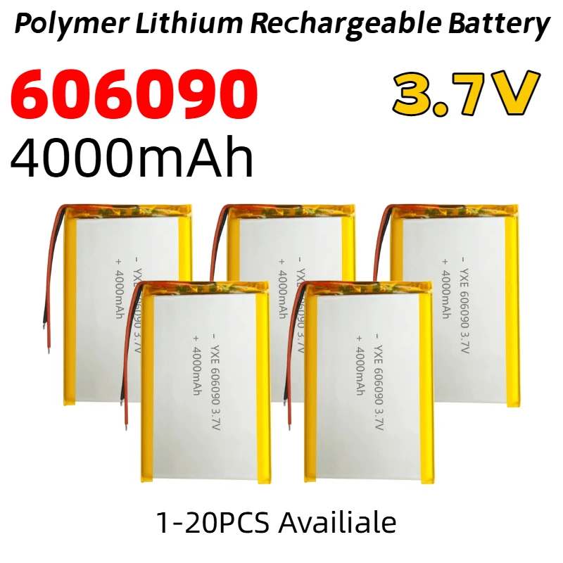 606090 3.7V 4000mAh Polymer Lithium Rechargeable Battery with JST PH2.0 Plug, High Capacity for Camera GPS Navigator MP5 Headset