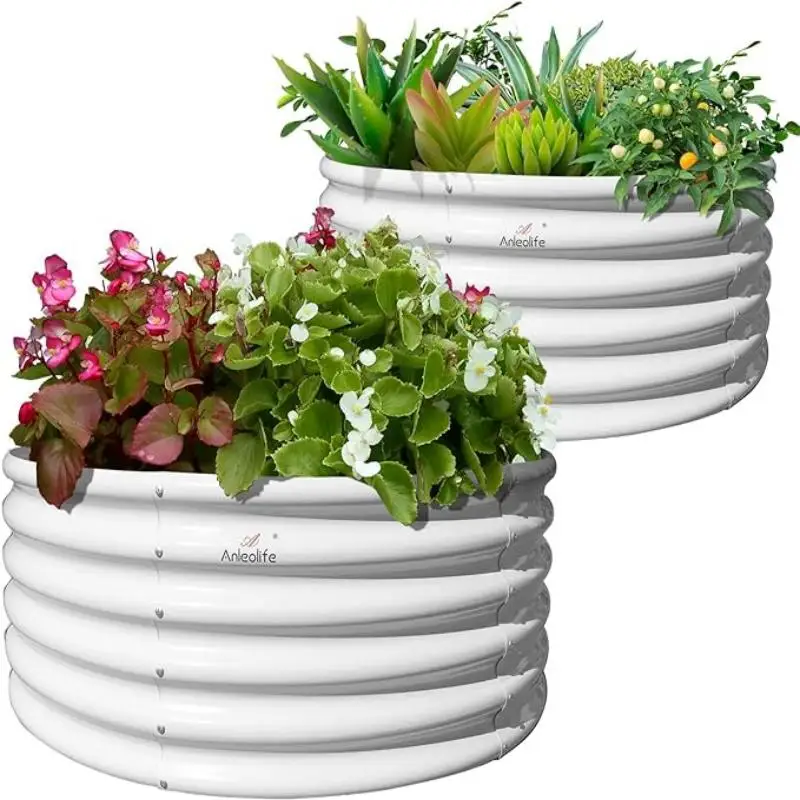 

2 Pack 4ft x 18in Raised Galvanized Garden Bed, Round Metal Planter for Vegetables & Herbs, Rust-Resistant & Easy Assembly,White