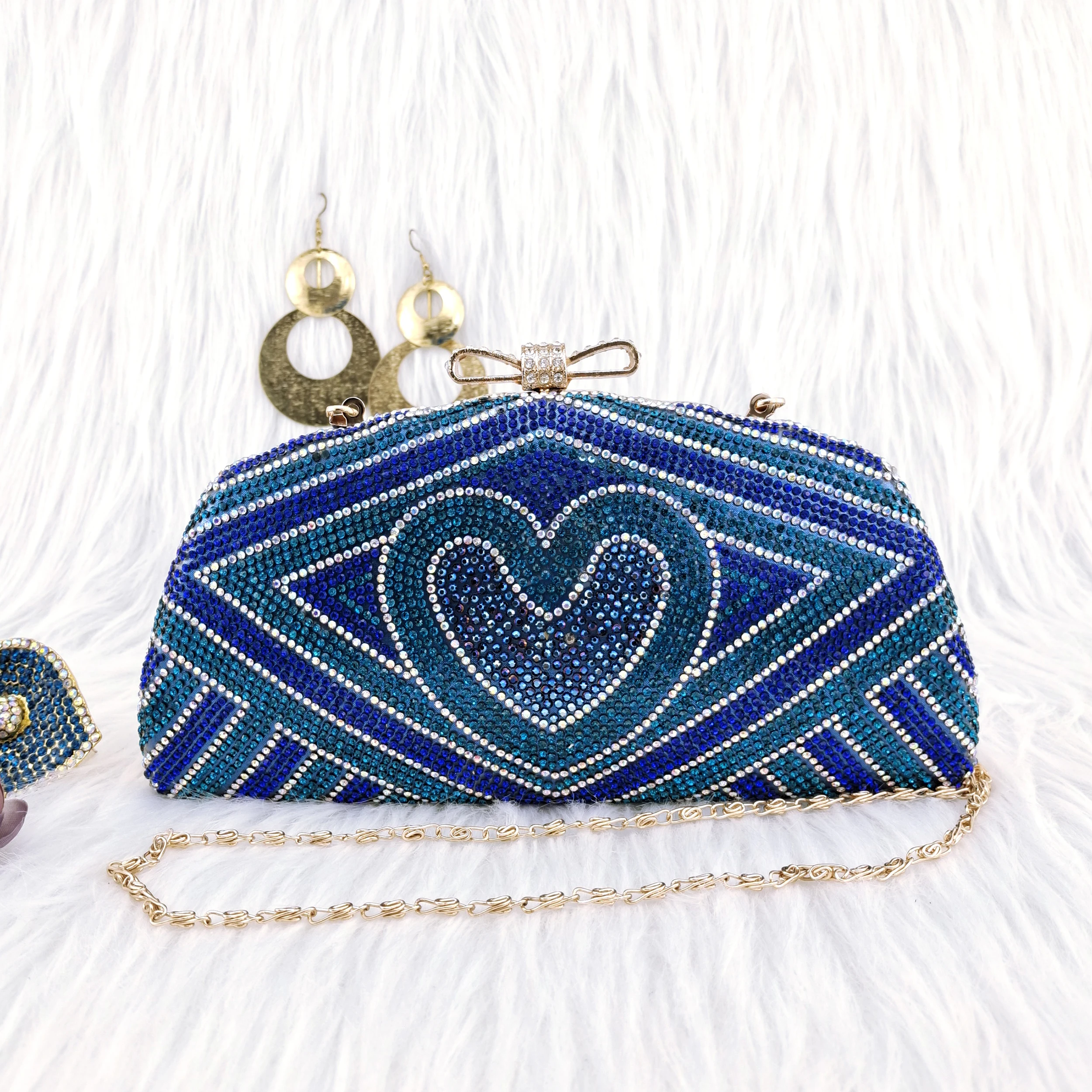 QSGFC Italian Design Heart Shape Small Bag African Ladies Clutch Fashion Long Chain Shoulder Bag