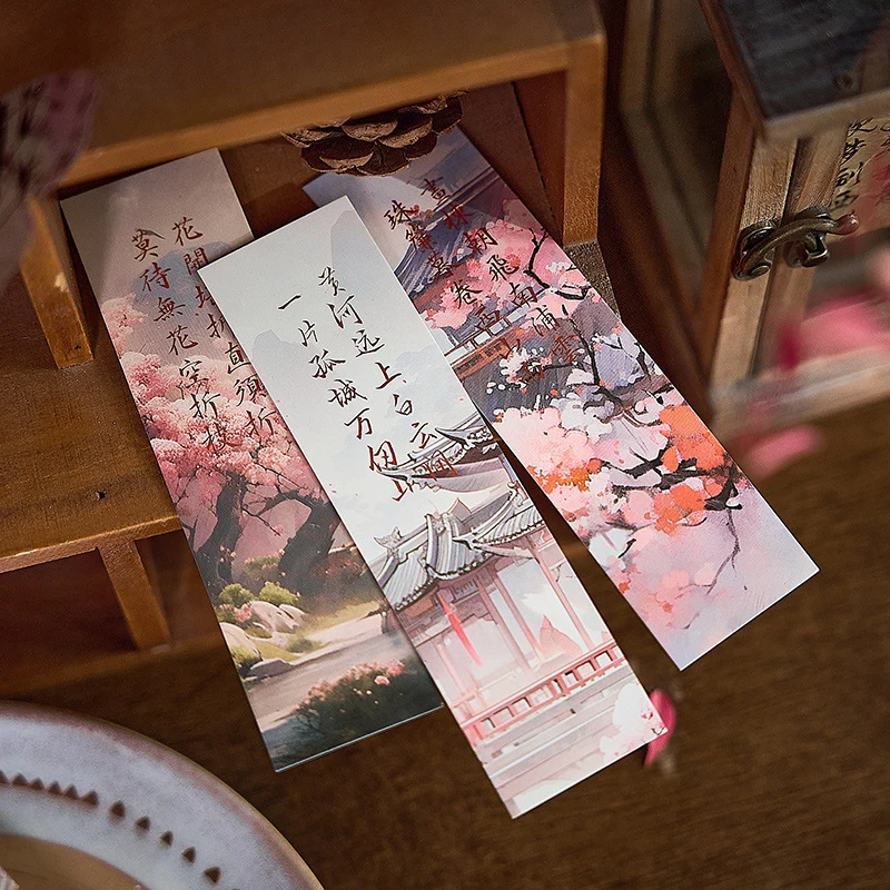 

1box/30pcs High-Value Chinese Style Poetry Painting Student Reading Marker Cards, Elegant Calligraphy & Landscape Designs