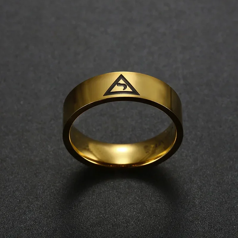 CHUANGCHENG Minimalist Fashion Stainless Steel Freemasonry Triangle Logo Men's Corrosion Rings Size 7-13