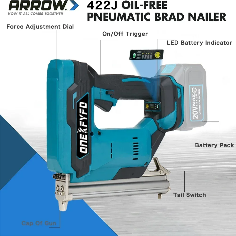 Brushless Electric 422J U Staples Wireless Nail Gun Stapler Nailer U-shape Nail Woodworking Tools Fit For Makita 18V Battery