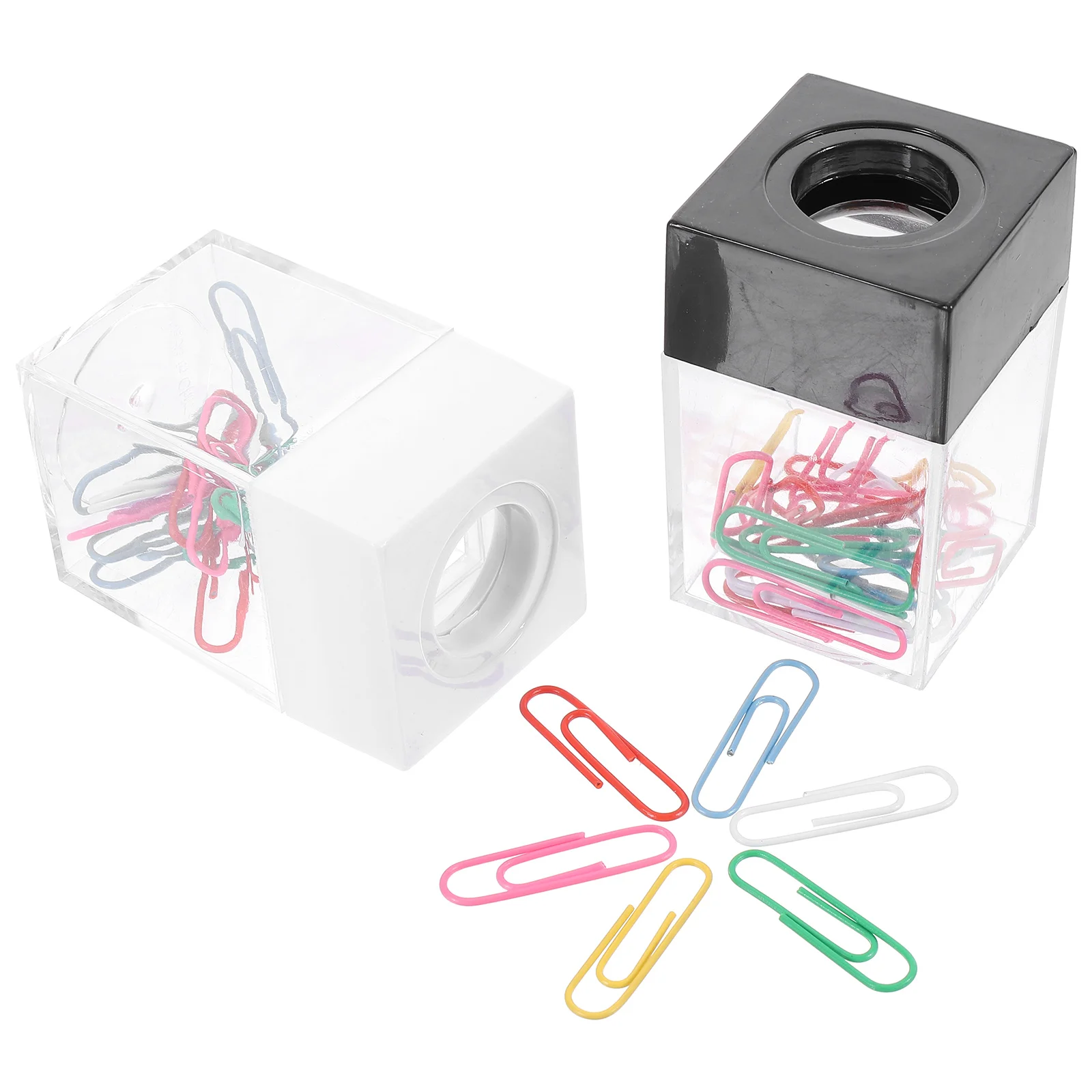 

2pcs Square Macaron Color Magnetic Paper Clip Storage Bucket Plastic Transparent Desk ganizer Set Office Supplies