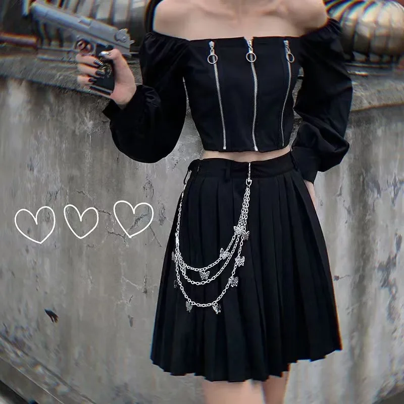 Y2k JK Girls Punk Street Butterfly Belt Waist Chain Women Pants Skirt Chain Multi Layer HipHop Hook Jeans Keychain Cos Costumes