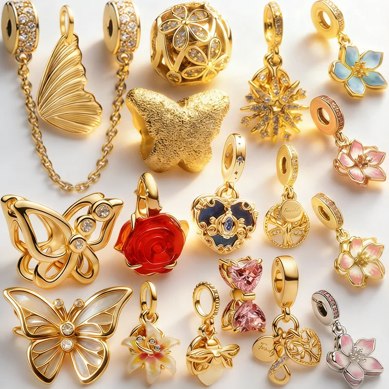 

Хит продаж: Матовый шарм-бусина в виде розы, бабочки и цветка, многообразные варианты, с защитной цепочкой, подходит для оригинальных браслетов, аксессуары для украшений