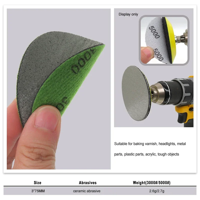 3 дюйма, 75 мм, пенопластовый диск Trizact Hookit, 10 шт., губка для влажной и сухой наждачной бумаги, диск для полировки зернистостью 3000/5000, шлифовальная бумага, абразивная бумага