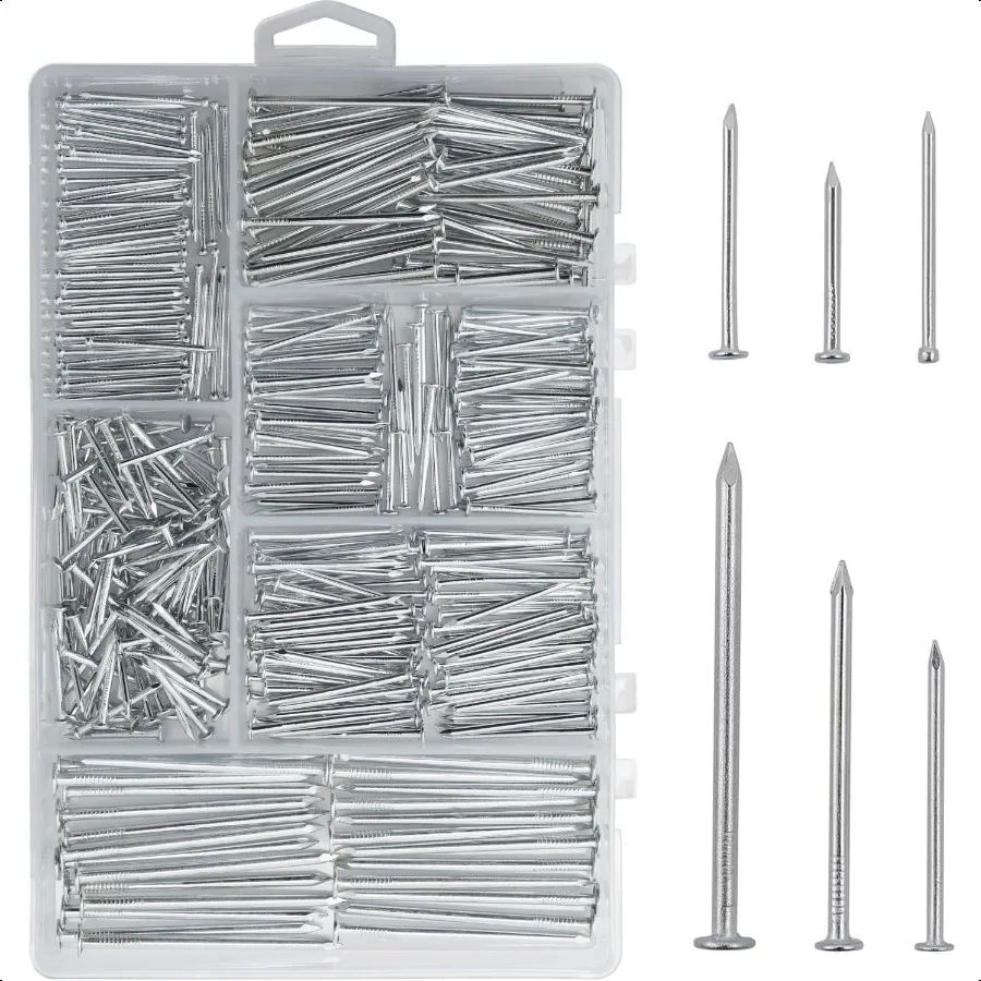 

376pcs Premium Hardware Nails Assortment Kit Maximum Length 2 Inches Gaanized Picture Hanging Wood Wall With Storage Box 6 Size