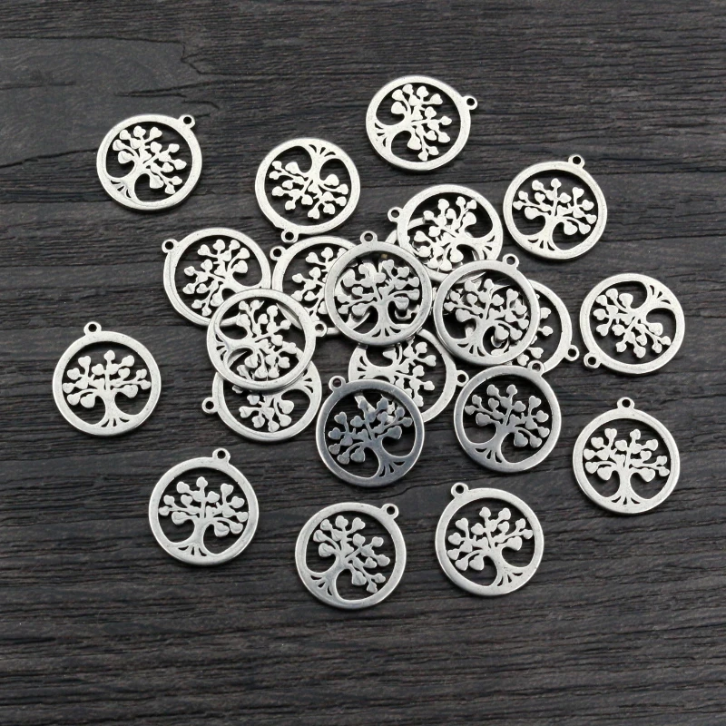 

30pcs 12x13mmNo Fade 316 Stainless Steel Tree Charms Pendant for DIY Necklace Bracelet Craft Jewelry Making Findings