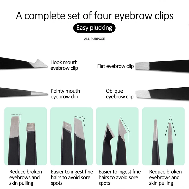 4 pçs/set maquiagem profissional pinças de cílios de aço inoxidável pinça de extensão de cílios maquiagem beleza clipe ferramenta de cílios postiços