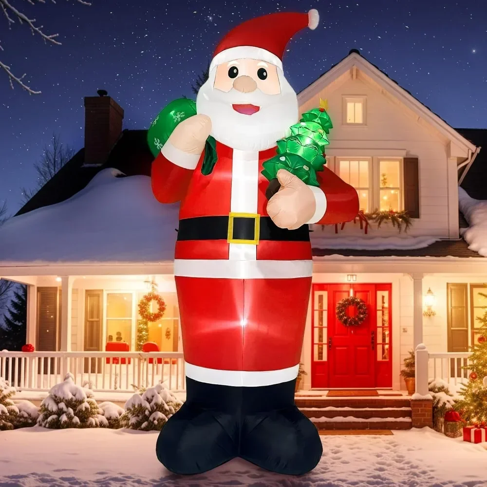 Christmas Inflatable, Decoration Giant Inflatable Santa Claus Holding Gift Bag with Built-in LED Lights, Christmas Inflatable