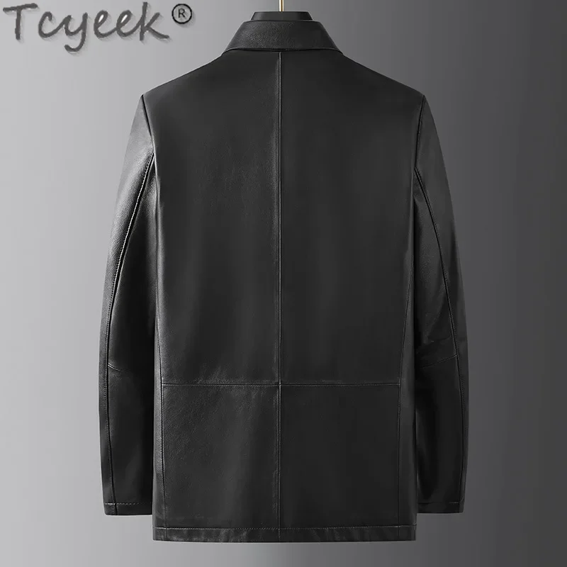 Tcyeek Real Leather Jacket Men Business Casual Sheepskin Coats Spring Autumn Clothes Mid-length Suit Coat Jaqueta De Couro 2025