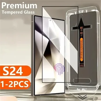 1-2 adet tozsuz ekran koruyucu Samsung Galaxy S24 Ultra temperli cam yüklemek kutusu Samsung S24 artı bir 60 anti-çizik