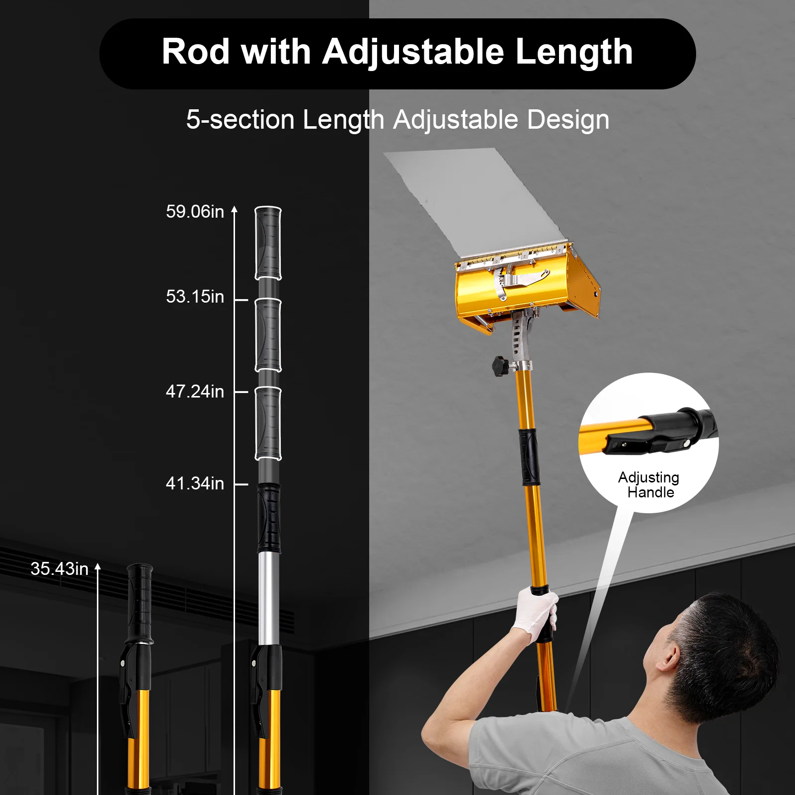 Drywall Flat Finishing Box Tool for Wall/Ceiling Scraping Putty Adjustable Rod from 2.95ft to 4.92ft