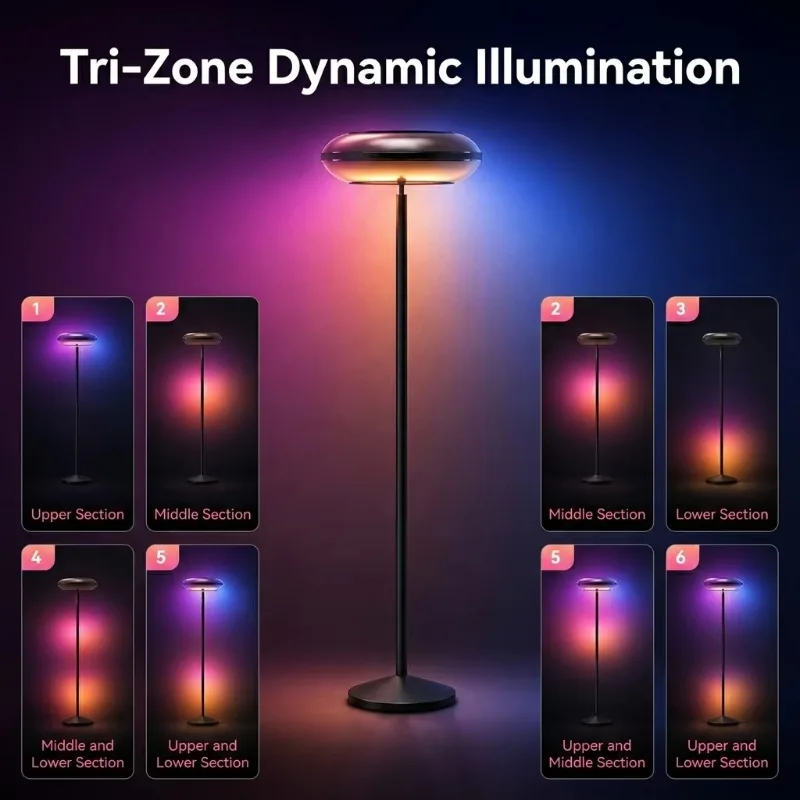 Modern Corner Floor Lamp RGB Smart App Control RGBWW WiFi Timer Voice Assistant Compatible Living Room Bedroom Ambient Lighting
