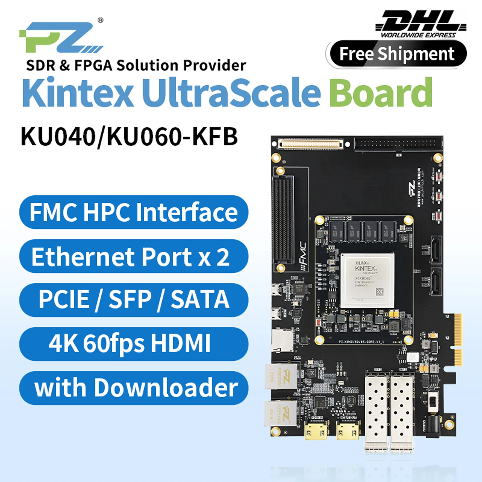 

Puzhi PZ-KU040-KFB PZ-KU060-KFB Xilinx KU040 KU060 FPGA Development Board Kintex Ultrascale PCIe 4K HDMI