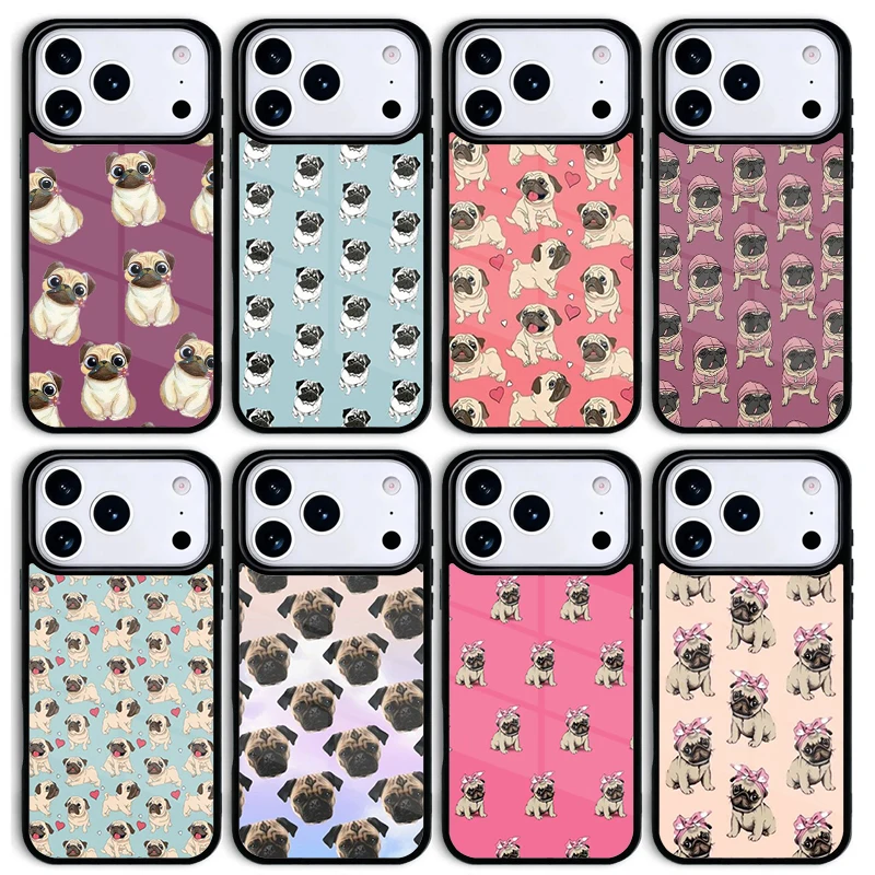 Capa Traseira para Celular Apple iPhone 17 Air 16 Pro Max 15 Pro Max 14 13 12 11 Mini com Estampa de Pug e Bulldog Francês