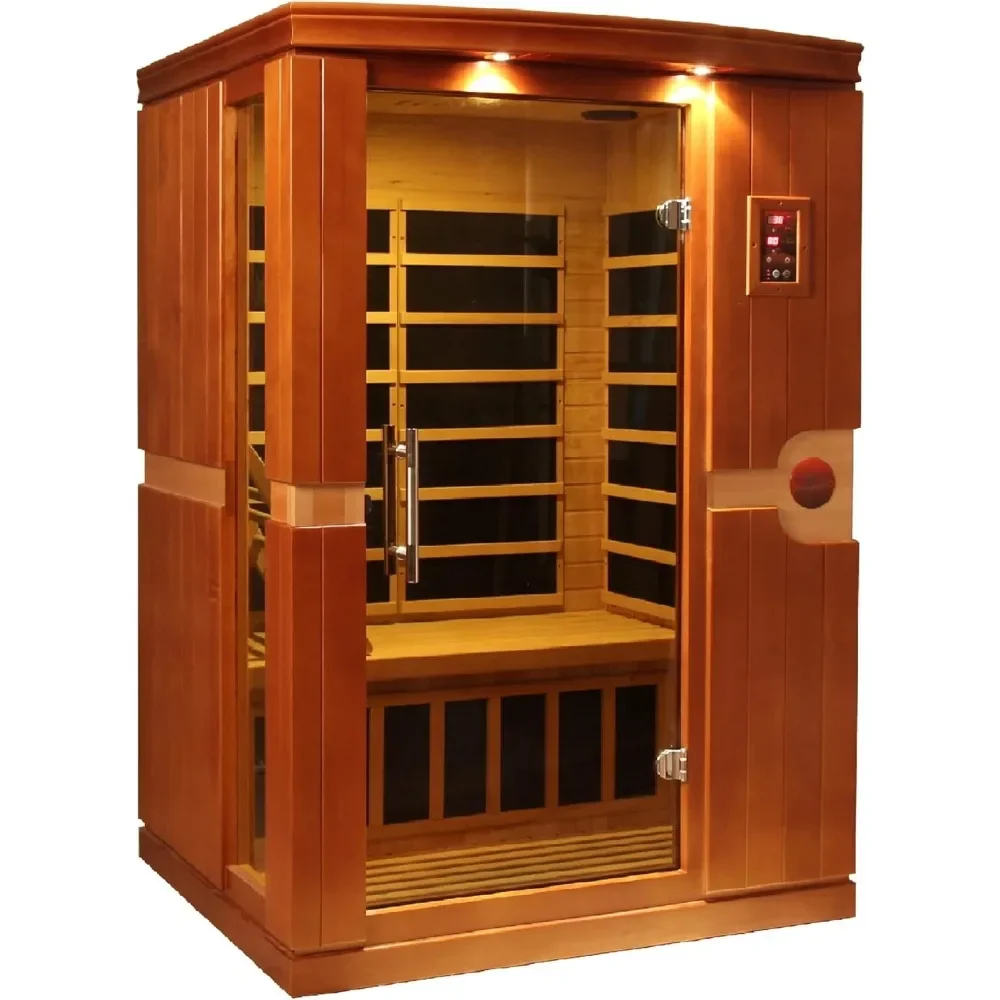 Wood Dry Heat Sauna with MP3 Aux Connection，6 Heating Panel Infrared Therapy for Home Spa Days，2 Person Sauna