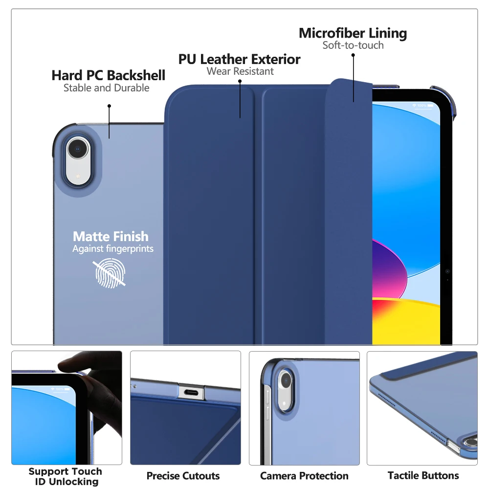 Funda trasera translúcida para iPad de 10. ª generación, cubierta inteligente para iPad de 2022 pulgadas, con soporte Delgado, 10,9, A2696, A2757