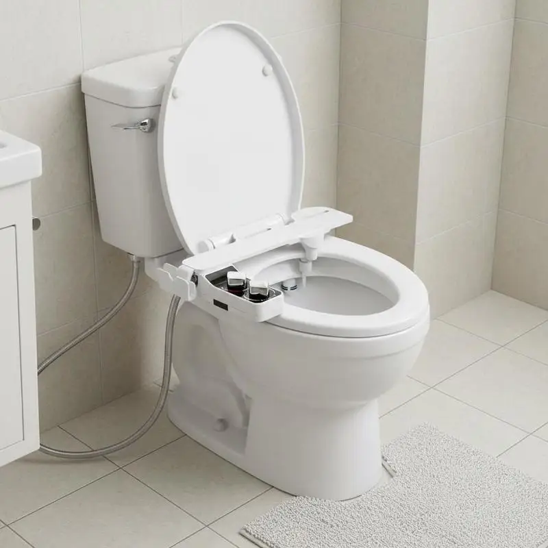 

Ultra Thin Toilet Seat Bidet 0.3'' For Bathroom Restroom Home, Dual Retractable Nozzles Adjustable Water Pressure Hot Cold Water Sprayer Rear Feminine Wash Attachment