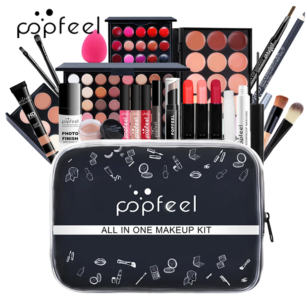 POPFEEL-Ensemble de maquillage pour les yeux et le visage, 24 pièces, Jules, ton brun chaud, forme de pâte longue durée, cadeau pour femme et fille