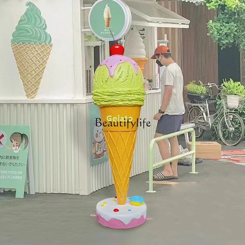X4  Door decoration wall-mounted ice cream sculpture ornament melting ice cream model outdoor luminous dessert shop - view 2