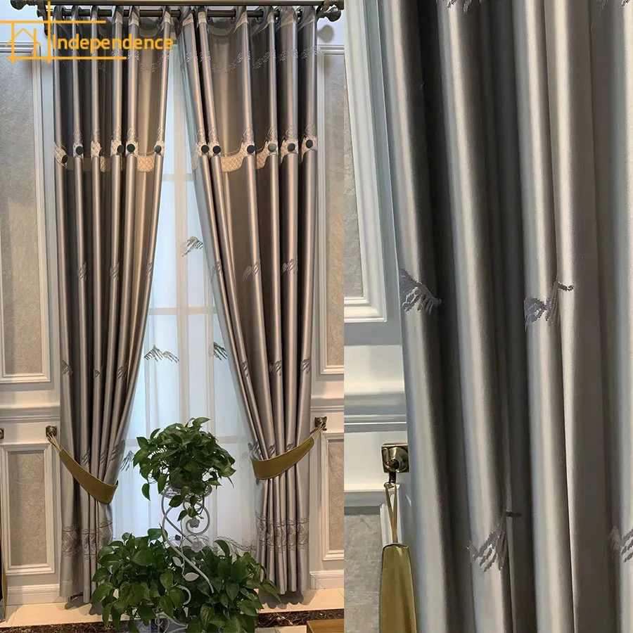 

Silver Gray Embroidered Window Screen Hollowed Out Curtains for Living Room Bedroom French Window Balcony Villa Customization