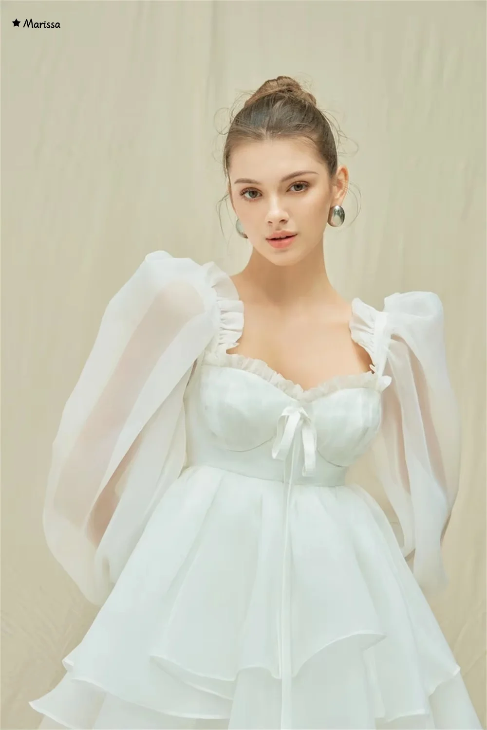 Marissa praia saia elegante vestidos femininos para vestido de festa de casamento feito sob encomenda branco gola quadrada mangas compridas até o chão